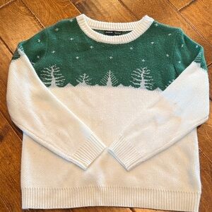 SHEIN Green and White Crew Neck Sweater
